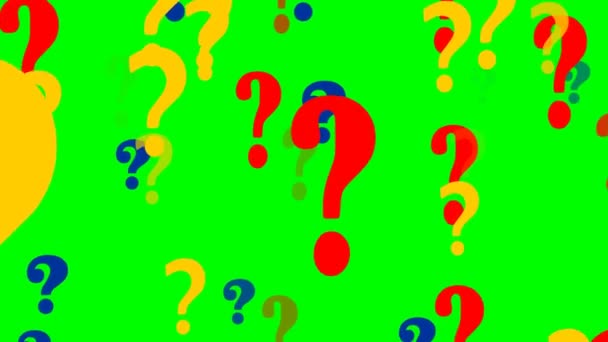 Flying question mark on green screen. — Stock Video