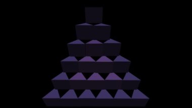 3D mor piramitler video logo, piramitler, döndürme, siyah arka plan üzerinde yakınlaştırma üzerinden oluşan üçgen soyut,