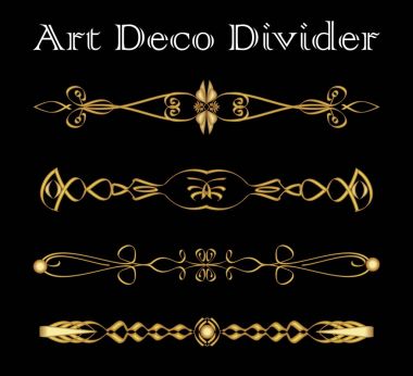 Vintage tipografik bölücü altın art deco tasarım, baskı, restoran menüleri, broşür, davetiye, duyuru için lüks dekoratif ayırıcı öğeleri kümesi