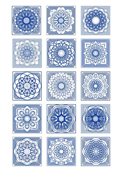 豪華な azulejo タイル セット、古典的なポルトガル ビンテージ デザイン、豊富な装飾用インテリア — ストックベクタ