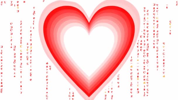 Túnel del corazón con caracteres de código matricial, mensaje animado para la civilización extraterrestre, símbolo ficticio de ciencia ficción — Vídeo de stock