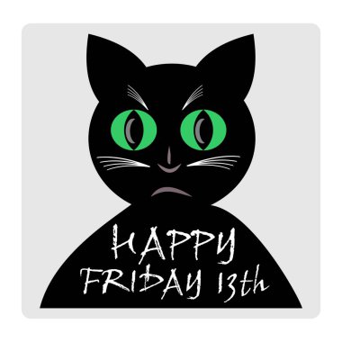 Friday 13th, red banner with black cat silhouette cartoon. clipart