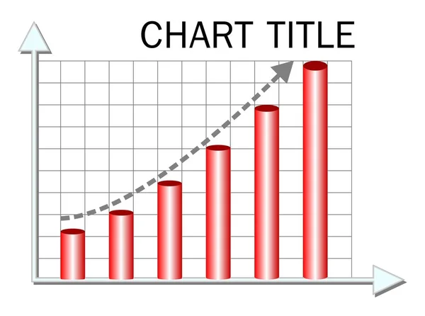 Grafico illustrativo, modello con colonne rosse e curva di tendenza crescente, elemento infografico — Vettoriale Stock