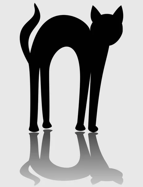 Czarny kot kreskówka sylwetka z lustrem, kot prosty logotyp, izolowana na białym tle — Wektor stockowy