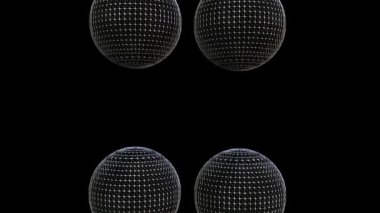 Video arka plan üzerinde siyah alanı hareket, renk değiştirme, yakınlaştırma dört 3d tel kafes küre ile