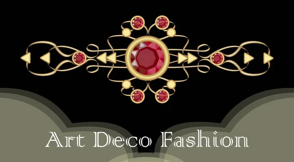 Art Deco Rubinfibel. filigranes Goldjuwel im viktorianischen Stil. Teurer antiker Schmuck — Stockvektor
