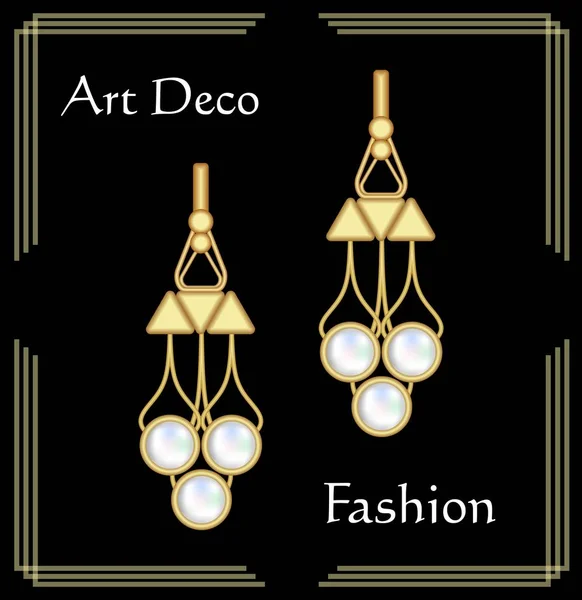 Boucles d'oreilles art déco en filigrane de luxe, bijoux avec perles rares, bijoux en or élégant antique, mode dans le style victorien — Image vectorielle