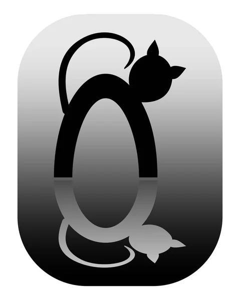 Logo de espejo de gato blanco y negro, gatos en etiqueta redondeada, silueta de dibujos animados para gatos — Vector de stock