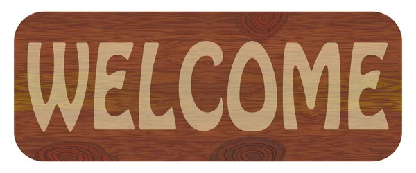 Incrustation de bois avec lettrage bienvenue, lettres claires sur fond bois foncé, enseigne originale pour les hôtels, pension dans le pays — Image vectorielle