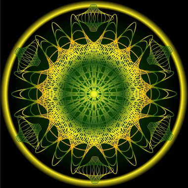 Mandala canlılık elde etmek için Bahar doğa renklerde. Telkari nakış modelleri sarı, turuncu ve yeşil.