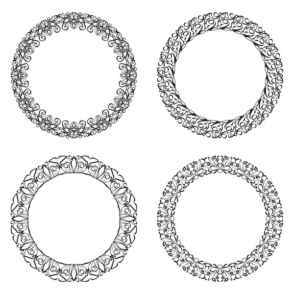 Filigran rund ram, kalligrafiska cirkel spetsar mönster i monokrom design. Broderi-mall. Fina fina geometriska mönster. Royaltyfria illustrationer