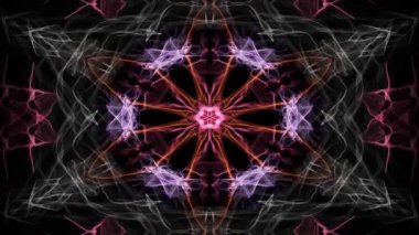 Simetrik fraktal desenleri tünel hareket parlak canlı mandala ruhsal egzersizleri ve meditasyon, eğitim, konsantrasyon için siyah arka plan üzerinde renkli animasyonlu