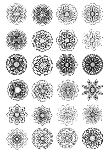 メガ スパイラル形状のビンテージ円観賞用パターンのセットです。白い背景のモノライン デザイン。東洋のデザイン要素 — ストックベクタ