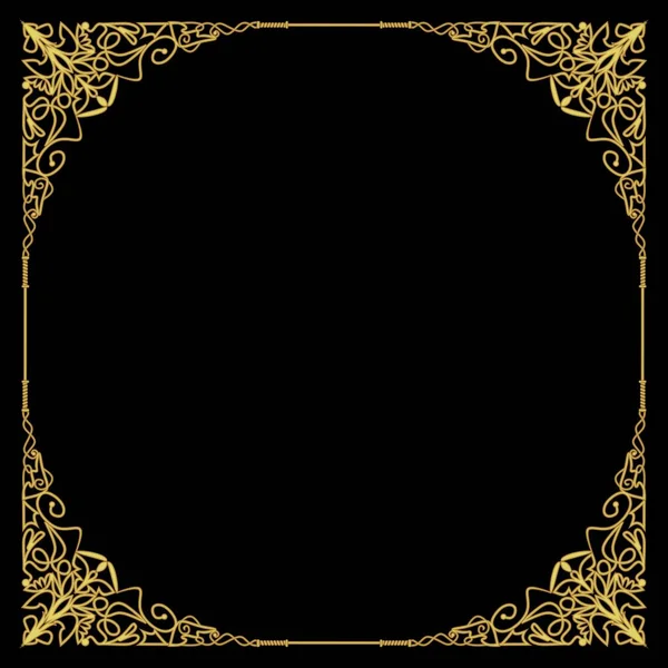 Роскошная золотая рамка в стиле ар-деко, богатый декорированный угол, квадратная композиция, пространство для копирования круга. Геометрические узоры золотой филиграни. Тисненные мотивы кружева — стоковый вектор