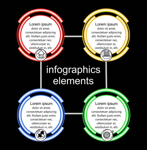 Plantilla de visualización del proceso infográfico, vector abstracto con elementos de círculo multicolor, iconos y espacio de copia , — Archivo Imágenes Vectoriales