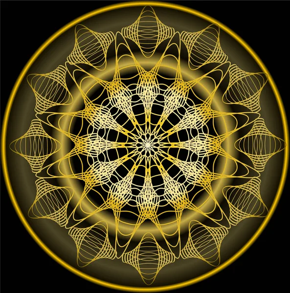 Mandala in Gold für Zen erhalten. luxuriöse filigrane Stickmuster. — Stockvektor