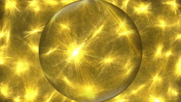 Golden magic ball on golden background. Decorative video background. Sphere with yellow reflections turning left and right — Stock Video
