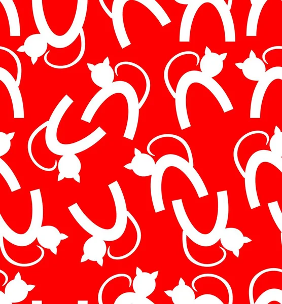 Симпатичный векторный фон с силуэтами белых кошек на красном фоне. Текстиль или оберточная бумага для детей. Бесшовные животного происхождения . — стоковый вектор