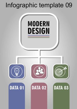 Infographic işlem görselleştirme şablonu, simgeler ve kopya alanı, kullanılabilir üç renkli alanlar ile soyut vektör