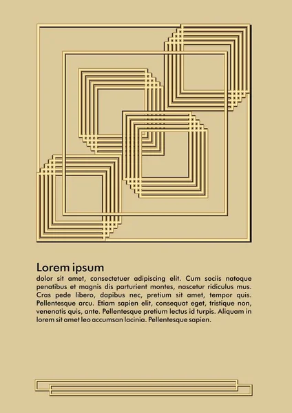 Plantilla de folleto de diseño dorado, patrones cuadrados dorados en relieve sobre fondo dorado claro, espacio para copiar. Útil como folleto, portada de libro, póster, plantilla de factura. Lorem ipsum ejemplo de texto . — Vector de stock