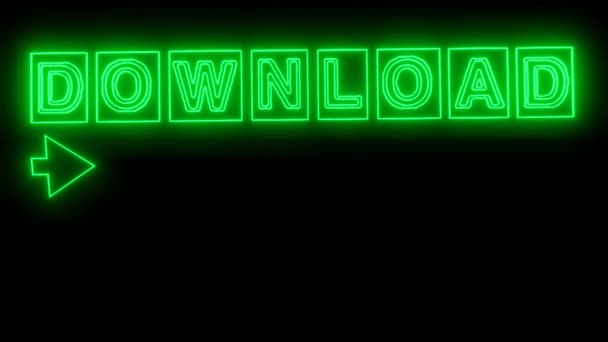 Download banner met geanimeerde letters in neon groen design, geanimeerde pijl, exploderend rood object. — Stockvideo