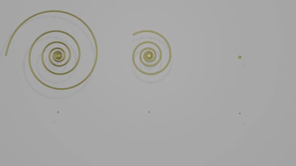 Renderowanie metalowych spirali, dekoracyjne renderowanie 3D, ozdoba złożona ze złotych spirali, stopniowe renderowanie spirali mosiężnych, abstrakcyjny film na szarym tle — Wideo stockowe