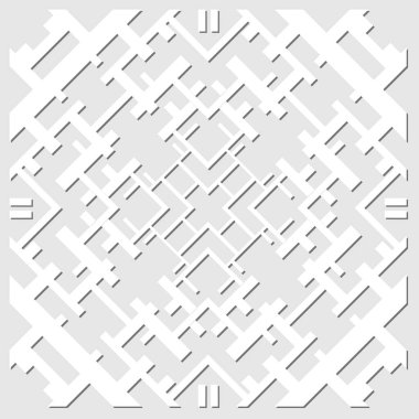 Low contrasting papercut patterns with shadow effect, white ornament composed of rectangles, abstract background