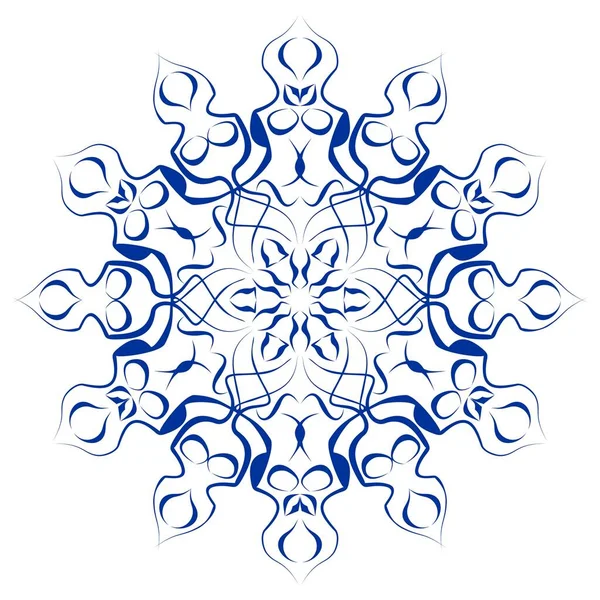 Circle flower blue ceramics design, symmetric cobalt patterns on white background, ceramic in portuguese or spain style, azulejo — Stock Vector