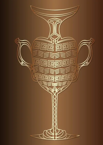 Egyptian carafe vessel, golden illustration on gradient background, ancient vase with handles, vintage decoration — Stock vektor