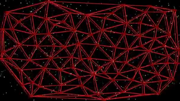 Иллюстрация анимированная информационная сеть, красная диаграмма Вороного, движущаяся красная сеть со световыми точками, беспроводная передача информации, научно-фантастическая иллюстрация — стоковое видео