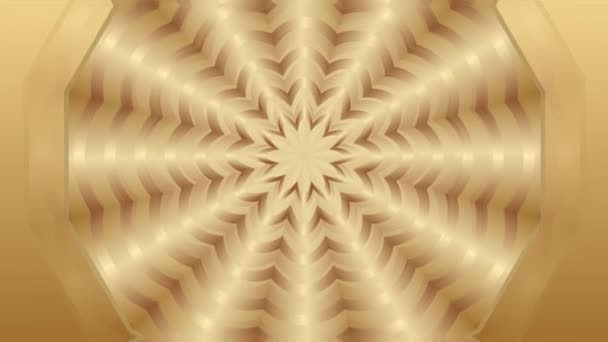 Gyllene mönstrad cirkel skiva i tunnelrörelse, elegant lyxig bakgrund, glänsande guld område för egen text — Stockvideo