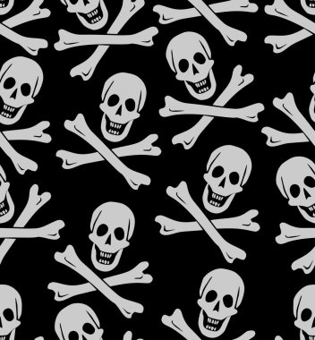kafatası ve çapraz kemikler, korsan sembolü, kusursuz desen, siyah arkaplanda beyaz çizim, tekstil tasarımı, ambalaj kağıdı, korku duvar kağıdı, cadılar bayramı süslemesi