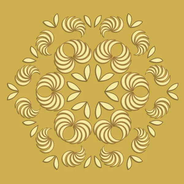 Goldmuster bestehend aus Blättern, 3D-Illusion, Kreisornament auf hellgoldenem Hintergrund, luxuriösem Vintage-Ornament, Dekoration mit floralem Motiv — Stockvektor