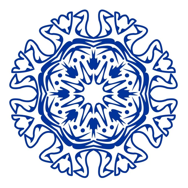 Klasik mavi kobalt seramik tasarımı, İspanya 'da ya da Potruguese tarzında antik geleneksel folklor dairesi desenleri, azulejo — Stok Vektör