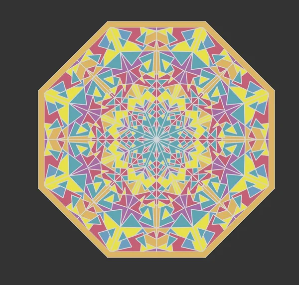 Patrones geométricos de mosaico octagonal, fragmentos de caleidoscopio, adorno en colores pastel suaves sobre fondo gris oscuro , — Vector de stock
