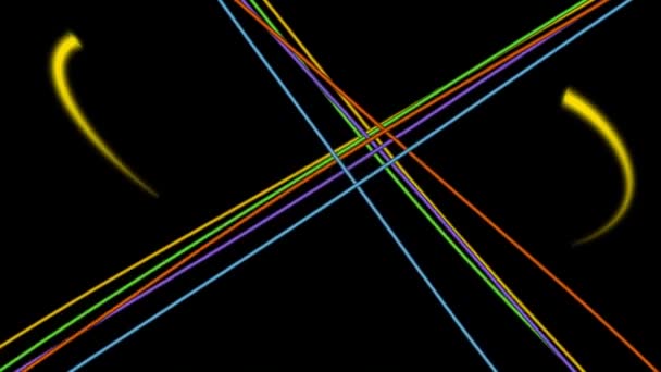 Bannière d'annonce disco avec rayons laser colorés et titre scintillant, lettres changeant de couleur, film reproductible — Video