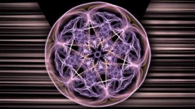 Mor büyü anti-stres desenleri, daire fraktal canlı süsleme, siyah arkaplanda menekşe çizgileri..