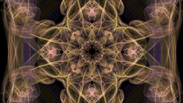 Πολυτελή αφηρημένα χρυσά μοτίβα καπνού με περιστρεφόμενη περιοχή στο κέντρο, ασυνήθιστη fractal ταινία, όμορφο στολίδι σε κίνηση — Αρχείο Βίντεο