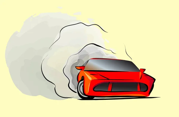 Çizgi film Sport araba hızlı sürüş kırmızı sürüklenir — Stok Vektör