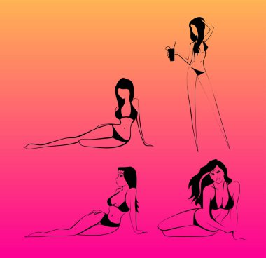 plajda kızlar dinlenme. Vektör seti