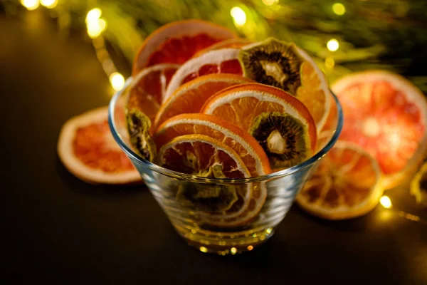 Creative Moody Holiday Christmas New Year Food Fruits Dried Grapefruit — Stock Photo, Image