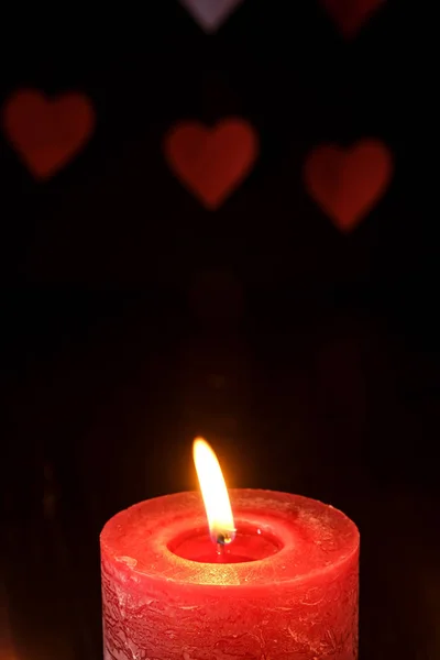 Червоно Червоне Полум Свічки Темному Романтичному Світлі Фоні Серця Любовне — стокове фото