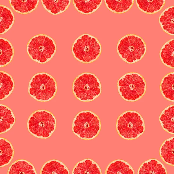 Grejpfrut Tropikalna Struktura Ramki Kreatywne Płaskie Leżaki Plastry Owoców Różowym — Zdjęcie stockowe