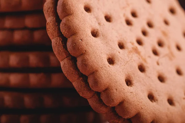 Chocolade Sandwich Koekje Met Room Zoet Eten Uit Winkel Macro — Stockfoto