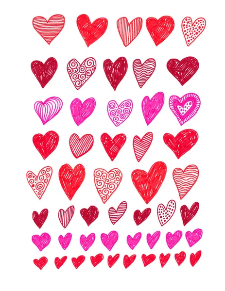 Grunge dibujado a mano corazones conjunto —  Fotos de Stock