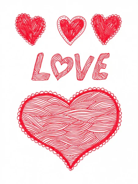 Grunge dibujado a mano corazones conjunto — Foto de Stock