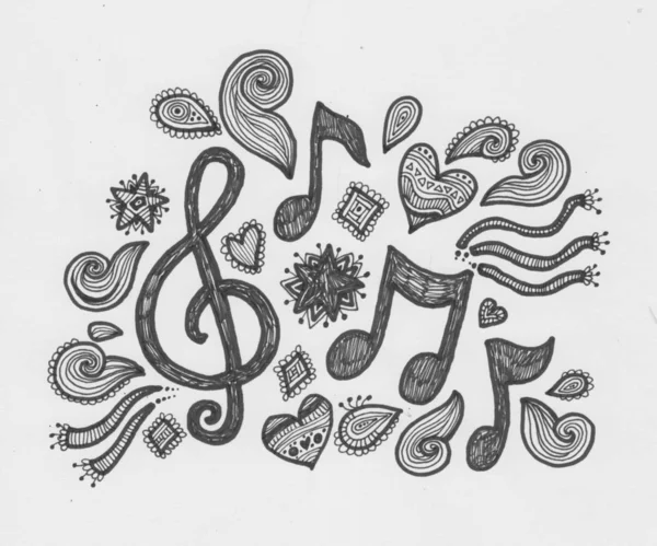 Kalp ve müzik süsler doodle — Stok fotoğraf