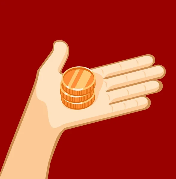 Zlaté mince v ruce — Stockový vektor
