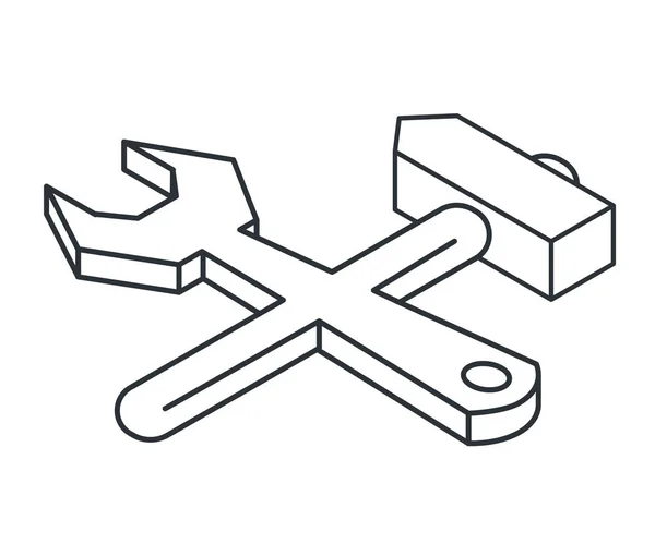 Chave e martelo ícone isométrico linear — Vetor de Stock