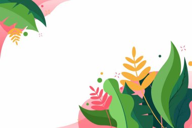 Colorful background with various colorful leaves. Background for web design, banner and advertising design , as well as for gift cards. Illustration in a minimalistic style